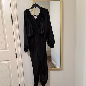 Black Ruffle V-Neck Jumpsuit